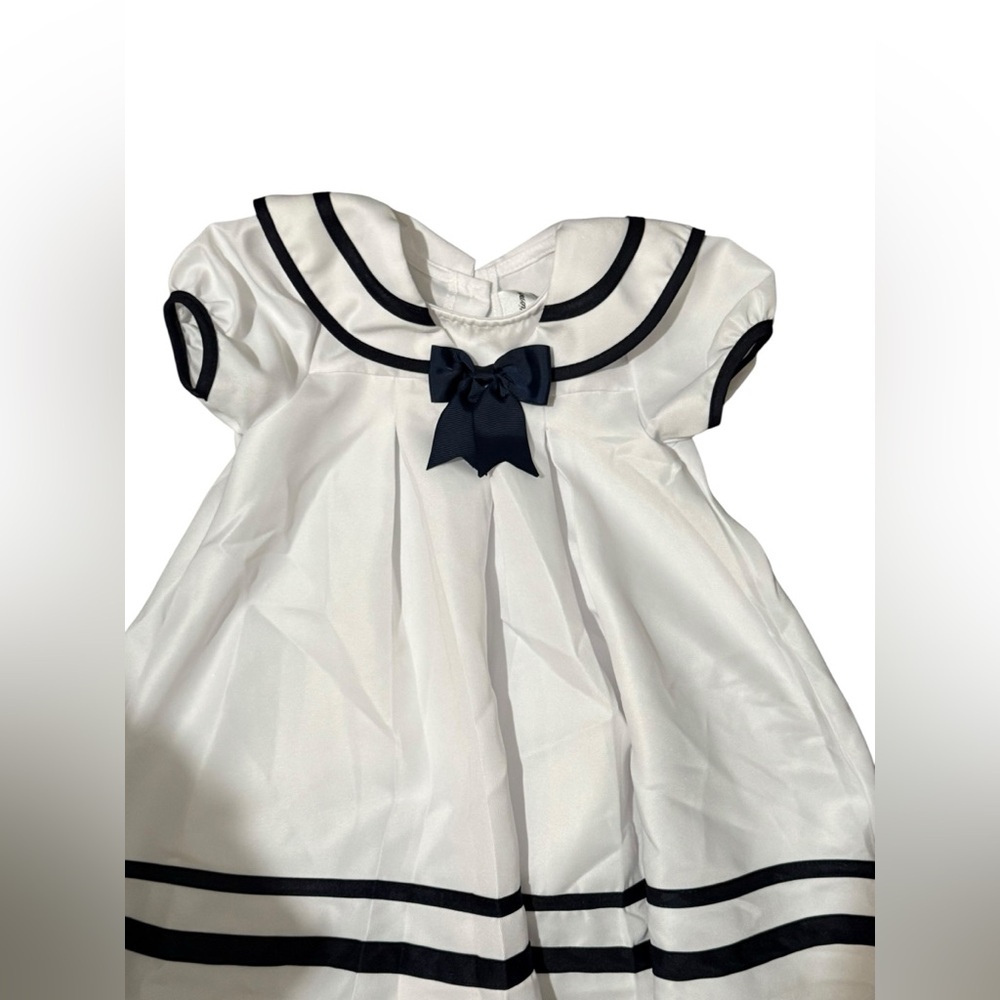 Rare Editions Girls Sailor Dress White with Navy with Bow. - Picture 7 of 11